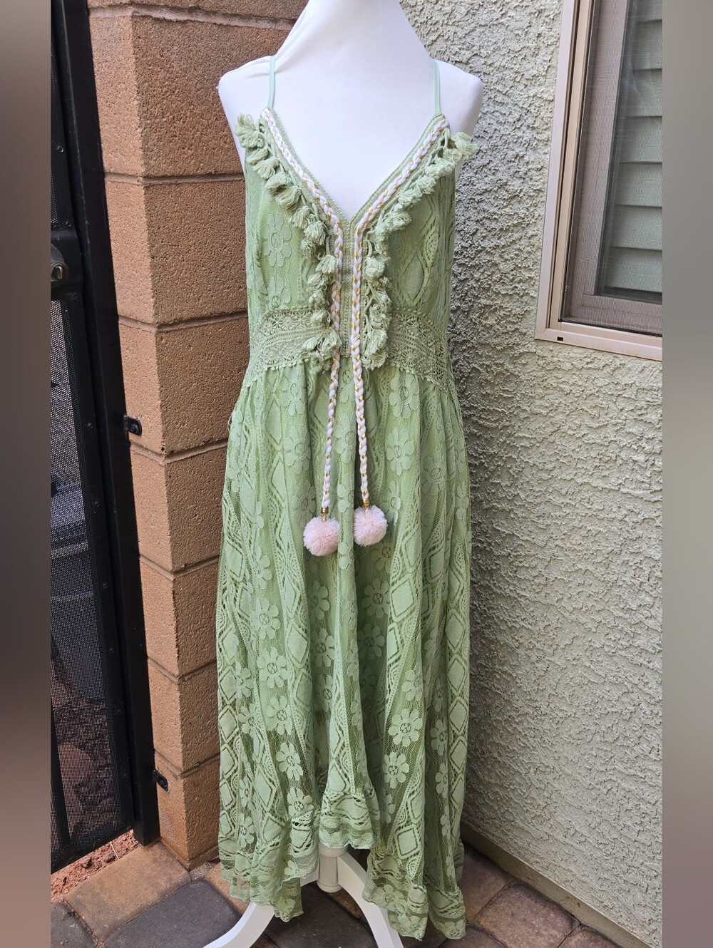 Cupshe Swim Boho Lace Maxi Dress in Sage Green